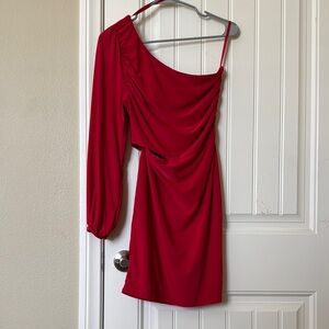 21 Saints Red Ruched One Shoulder Dress with Side Cutout